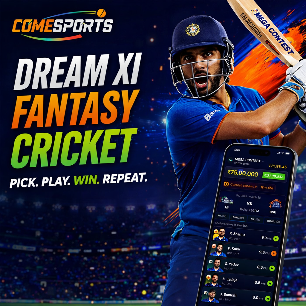 Come Cricket Hub Dream XI fantasy cricket ad visual