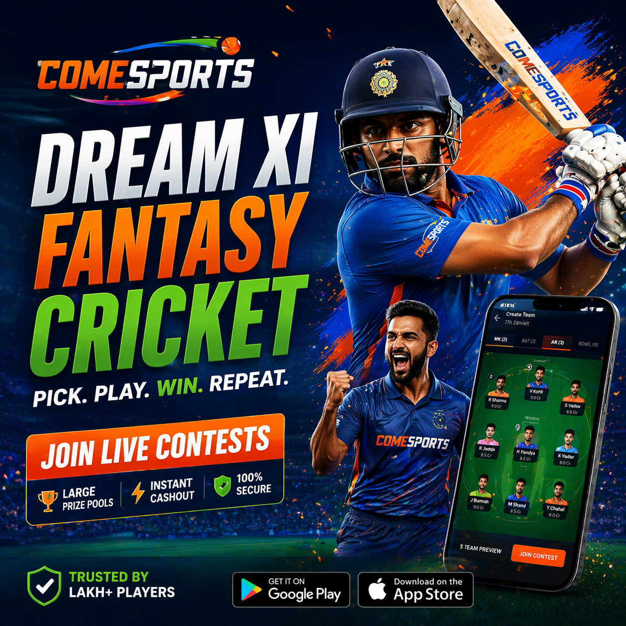 Come Cricket Hub fantasy sports main visual